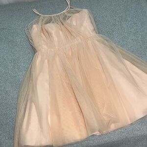 Sleeveless Tulle Overlay Cocktail Dress in Blush